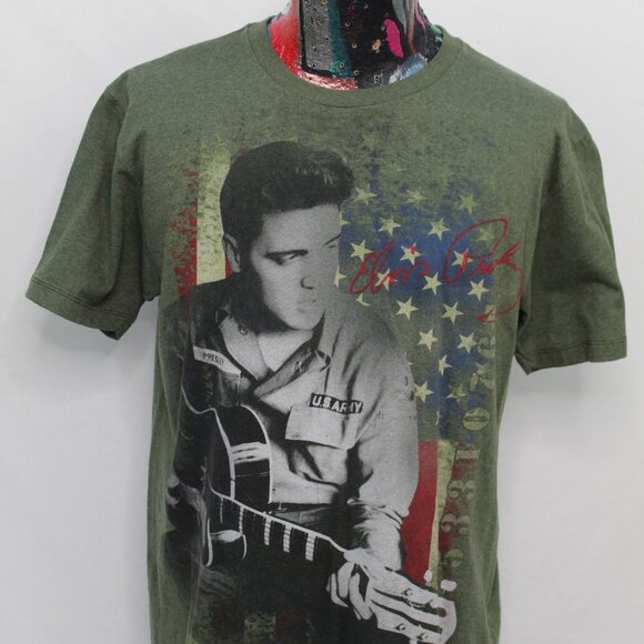 Elvis Presley Guitar Flag Army Tshirt Green Size Large - Picture 2 of 10